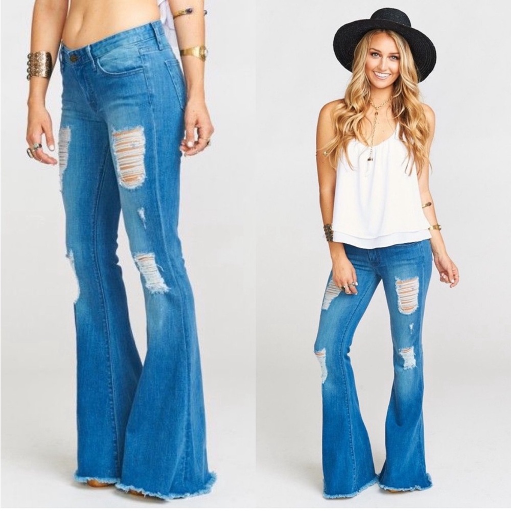 Mumu blue Philly flair leg bell bottom size 28